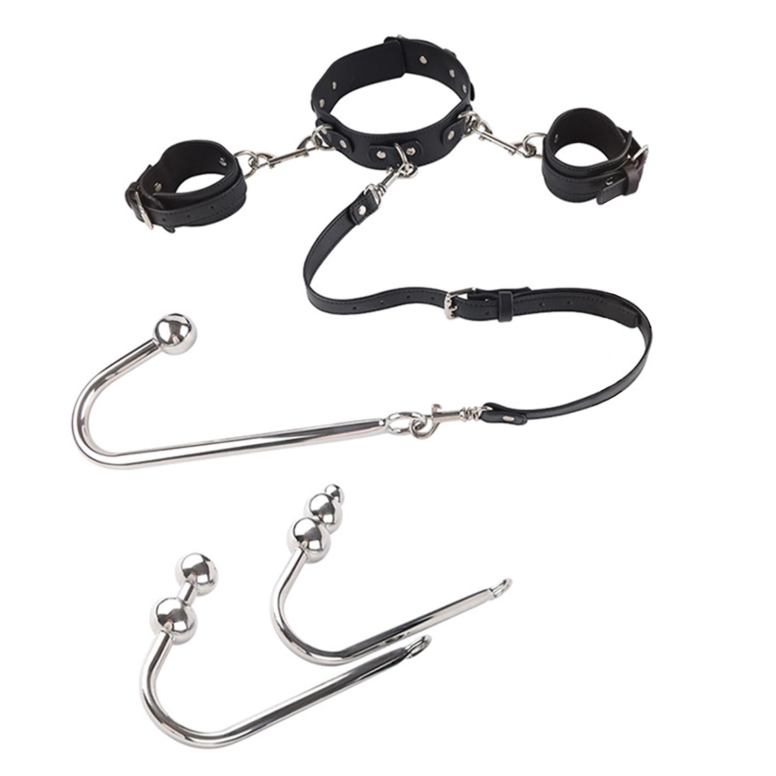 Gancio Anale Butt Plug In Acciaio Inox Sfera Singola + Doppia Sfera + Tripla Sfera Manette In Pelle Manette Collare Girocollo Manette SM Ritenuta Per Il Collo Stimolante Della Prostata