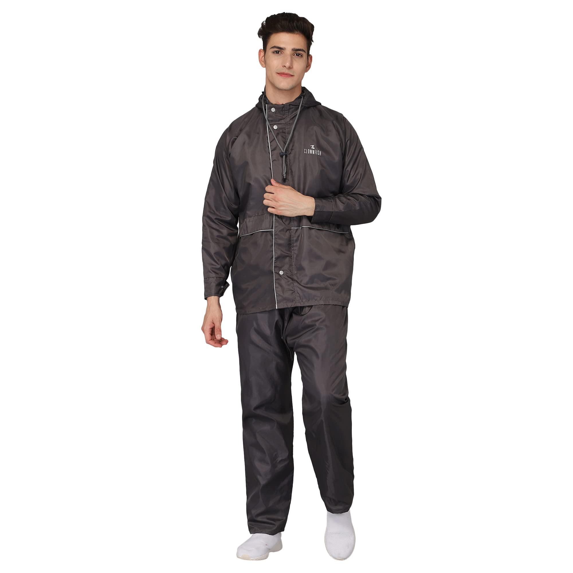 Polyester Sky One Rain Standard Length Coat For Men Reversible Waterproof For Bike Double Layer With Hood&Reflector Logo At Back For Night Travelling Deluxe Pro Series (Deluxe Grey,Xxl)