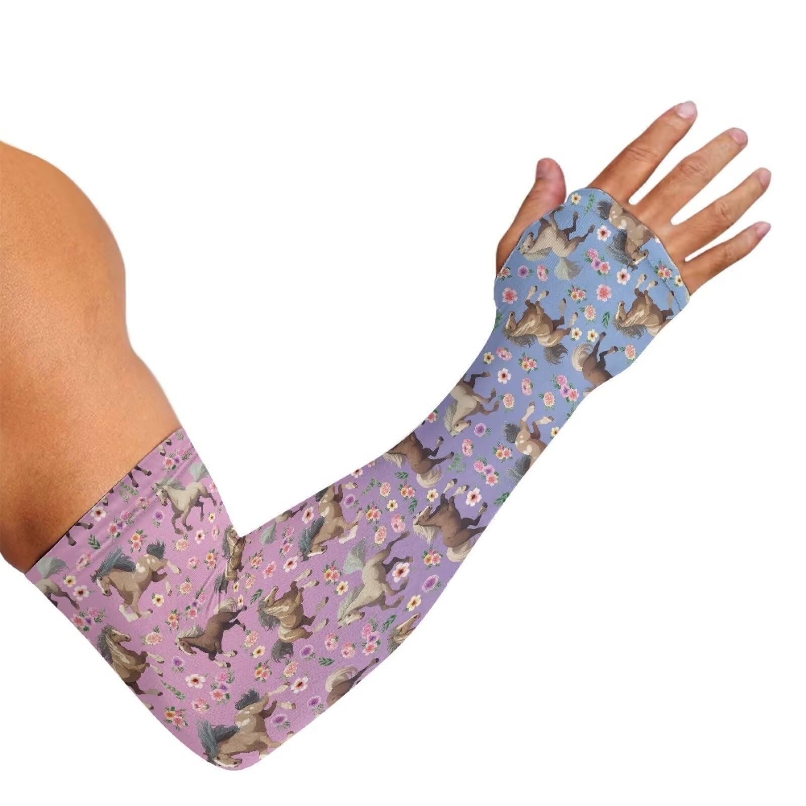Hudotybom Garden Sleeves for Women Horse UV Arm Sleeves for Women with Thumb Holes Cooling Compression Arm Sleeves Elastic Arm Sleeve Protectors for Gardening Size XL