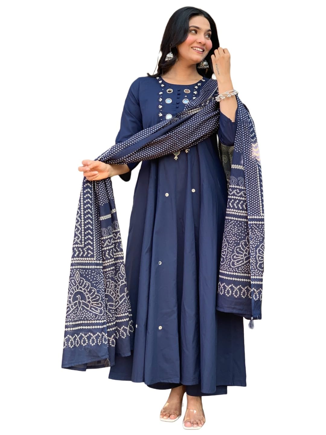 anni designer Kurta Set for Women Viscose Embroidered | A-Line Kurta Palazzo Dupatta Set for Woman | 3/4 Sleeve Round Neck 3 Piece Ethnic Dress Stylish Coord Outfit Trendy Womens Clothing-picture-18