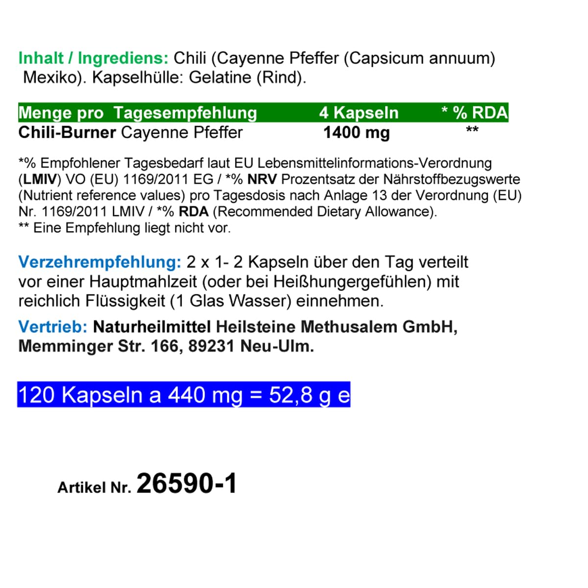 Red Chili F-BURNER 240 (2x120) Kapseln Capsicum Cayenne Pfeffer CAPSAICIN für bewusste Ernährung, tägliche Diät-Routine, locker sitzende Lieblingshosen. NATUR pur. OHNE ZUSATZSTOFFE. 26590-2