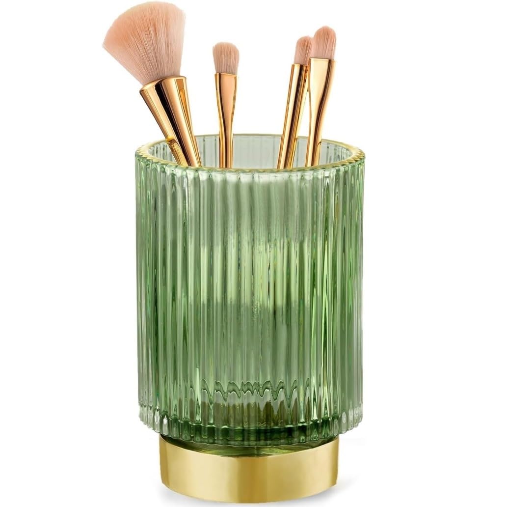 GFJHdfhE Cosmetic Storage Box Lipsticks Crystal Makeup Brush Holder, Glass Cosmetic Brushes Organizer Desktop Storage For Vanity Bathroom Skincare(A)