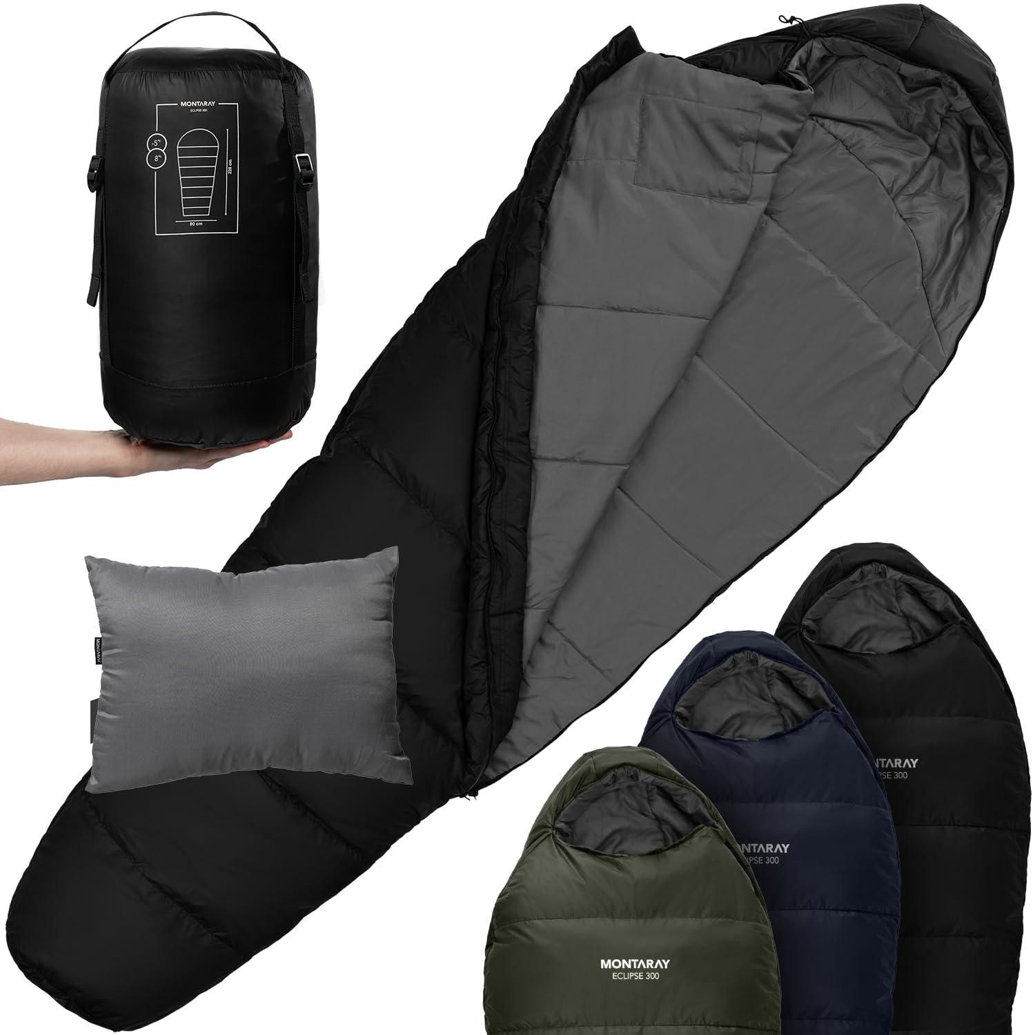 Sacco a pelo 3 – 4 stagioni [8 °C fino a -5 °C], sacco a pelo a mummia per attività all'aperto, campeggio [300 GSM] Sleeping Bag morbido e caldo, sacco a pelo dall'estate all'inverno, sacco a