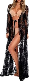 YouKD Women's Lace Floral Dress Loose Kaftan Boho Roomy Kimono Beach Bikini Cover Up Dresses
