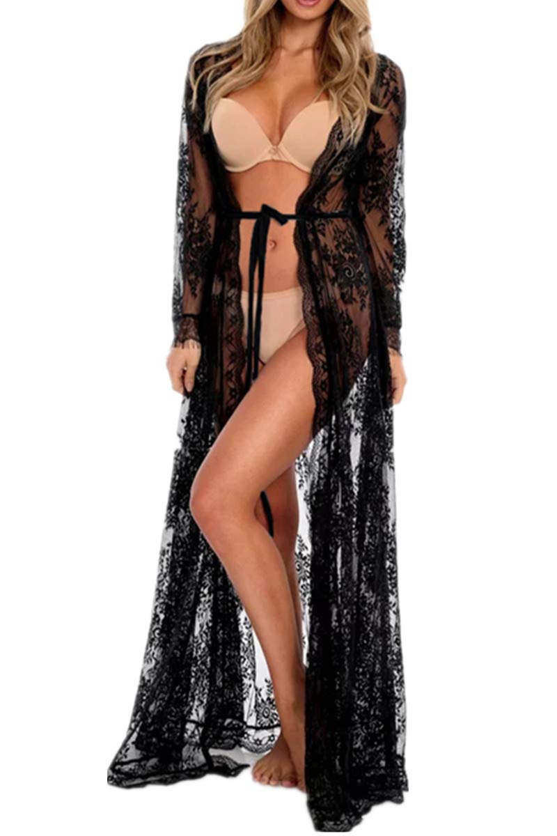 YouKD Vestido Floral de Encaje de Mujer Suelto Kaftan Boho Kimono Amplio Bikini de Playa Encubrir Vestidos