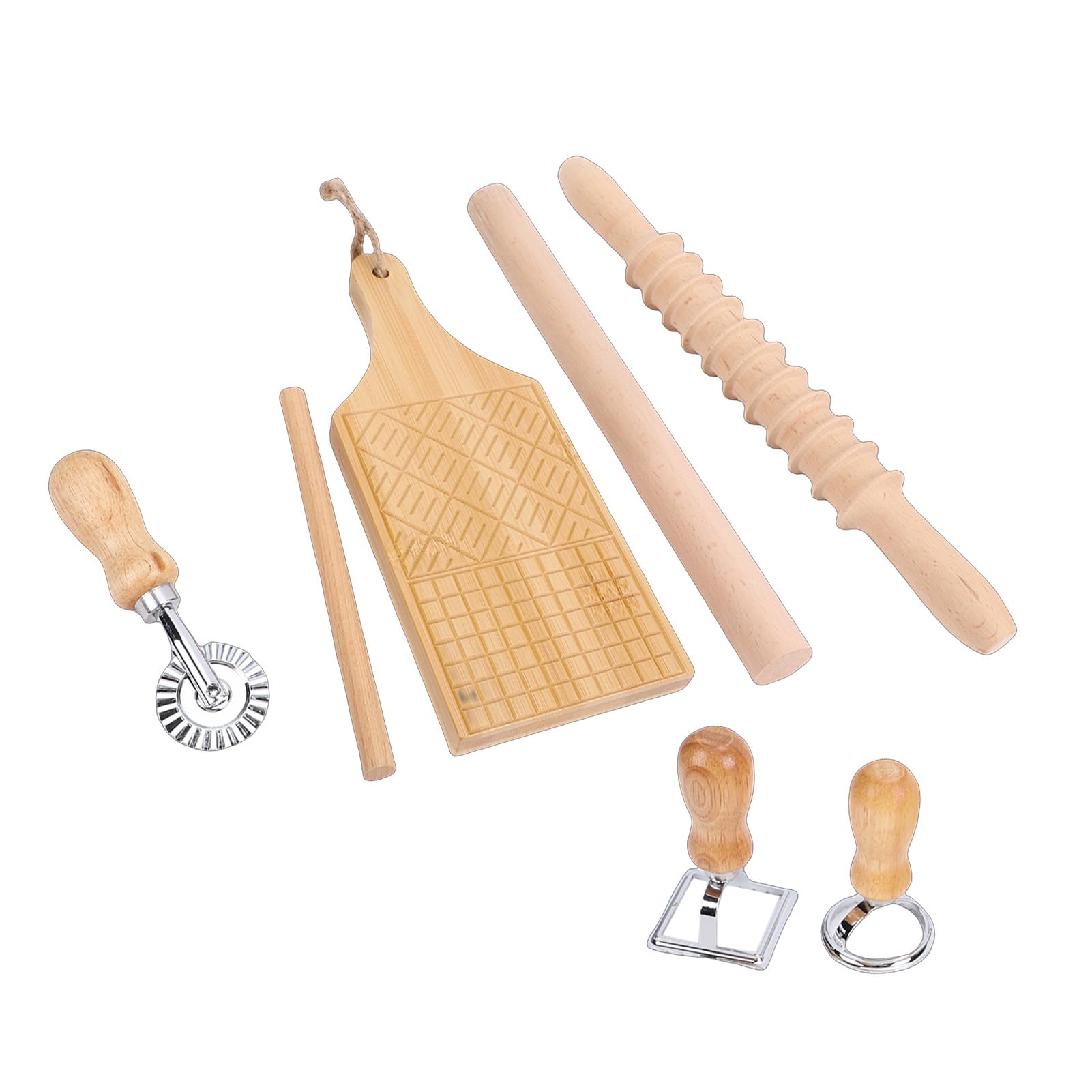 Generic Kit d'outils de Fabrication de Pâtes, Multifonctionnel Portable en Acier Inoxydable fileté en Bois, Kit d'outils pour Machine à Spaghetti avec 7 Accessoires pour la Cuisine Familiale à la