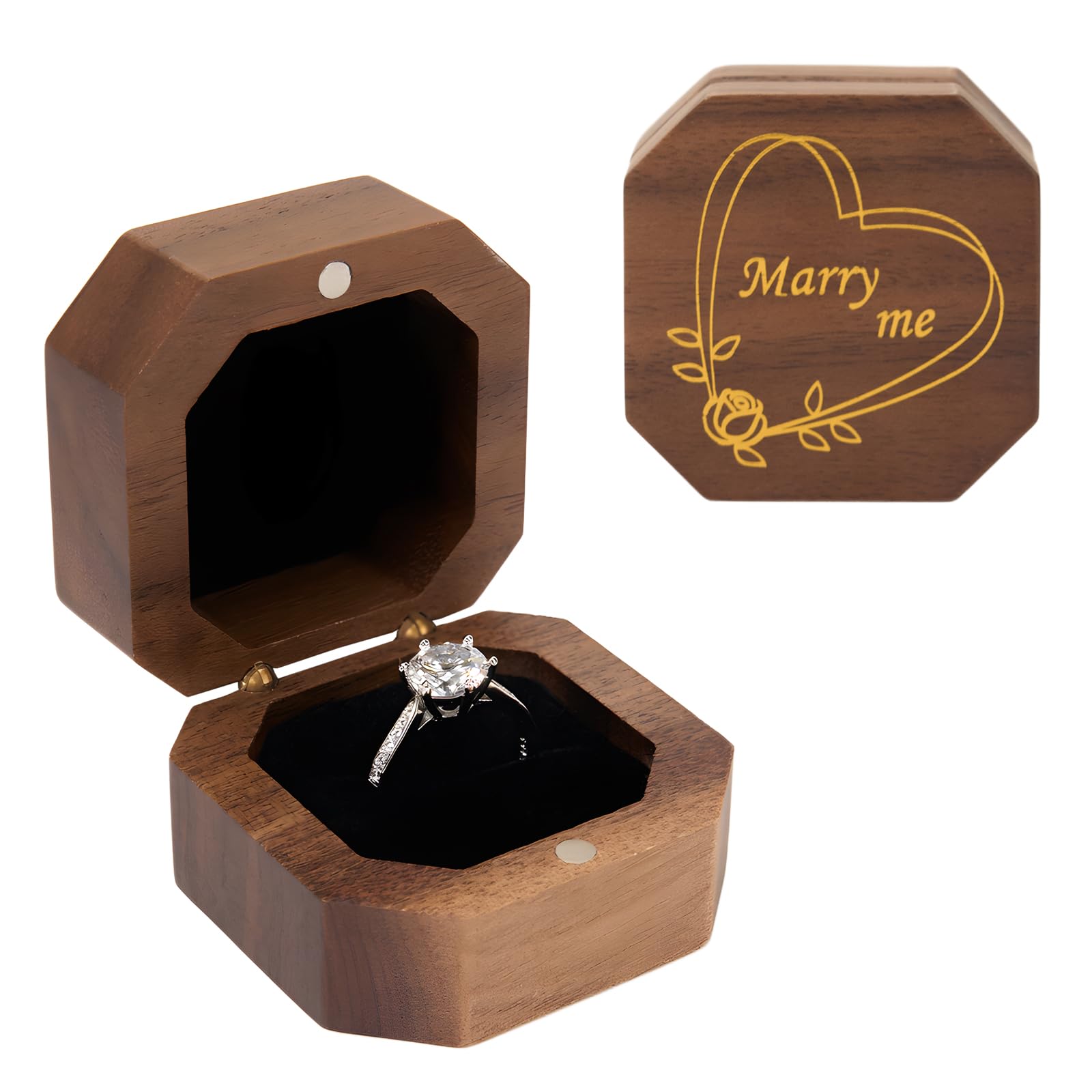 - ztaod Wooden Ring Box, Mini Engagement Ring Holder with Single Slot, Square Wedding Ring Case for Proposal, Anniversary, Ceremony, and Gift,ring box for proposal