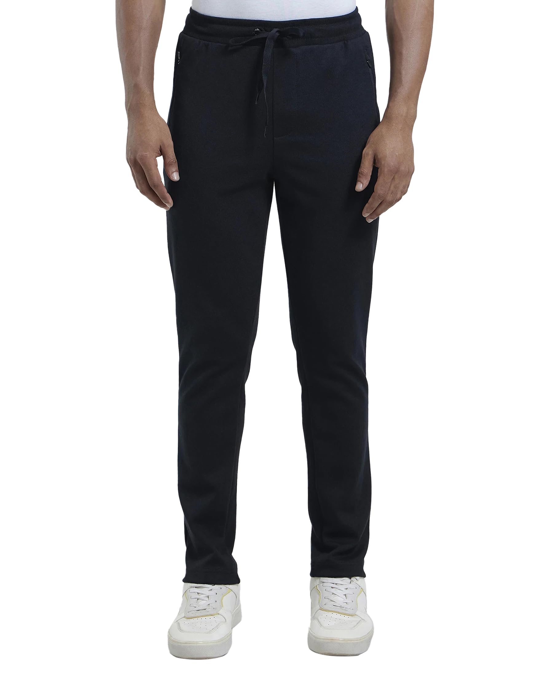 AM44 Men's Super Combed Cotton Rich Pique Interlock Fabric Slim Fit Mid Rise Trackpants with Side and Back Pockets