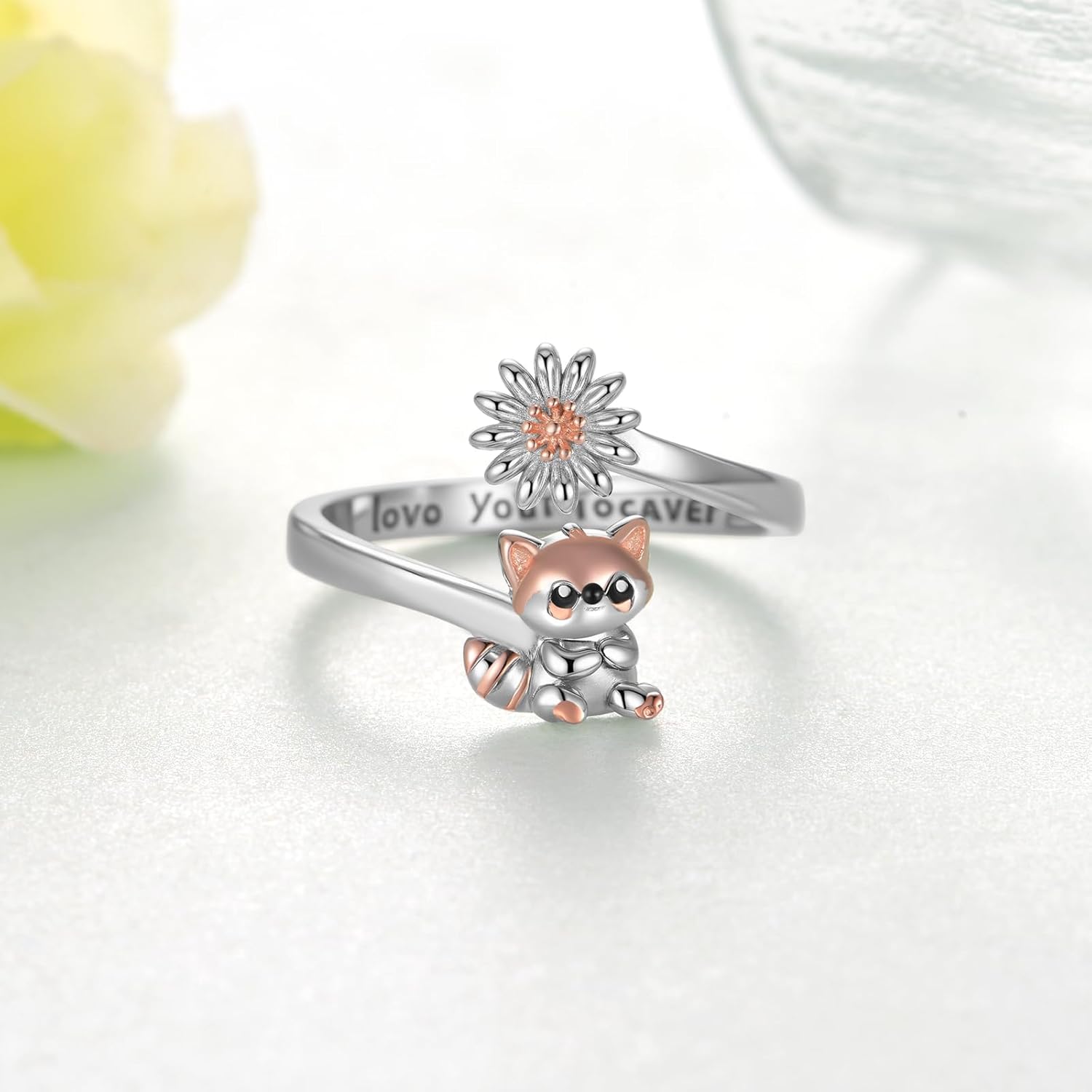 Red Panda Ring 925 Sterling Silver Cute Animals Adjustable Rings Red Panda Gifts for Women I Love Forever Jewelry - Image 2