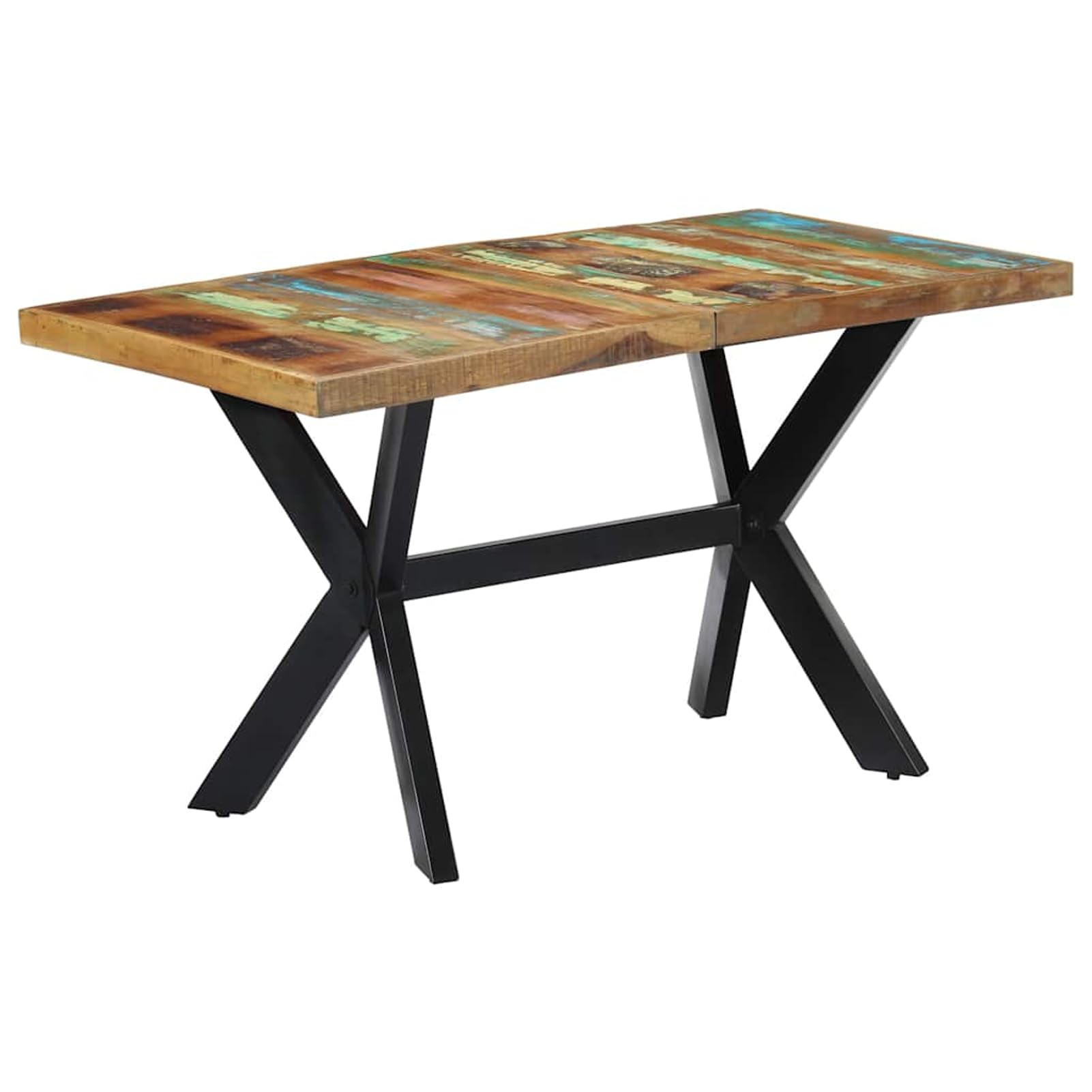 Gecheer Tavolo da Pranzo in Legno di Recupero e Acciaio, 140x70x75 cm, per Sala da Pranzo e Cucina 247439