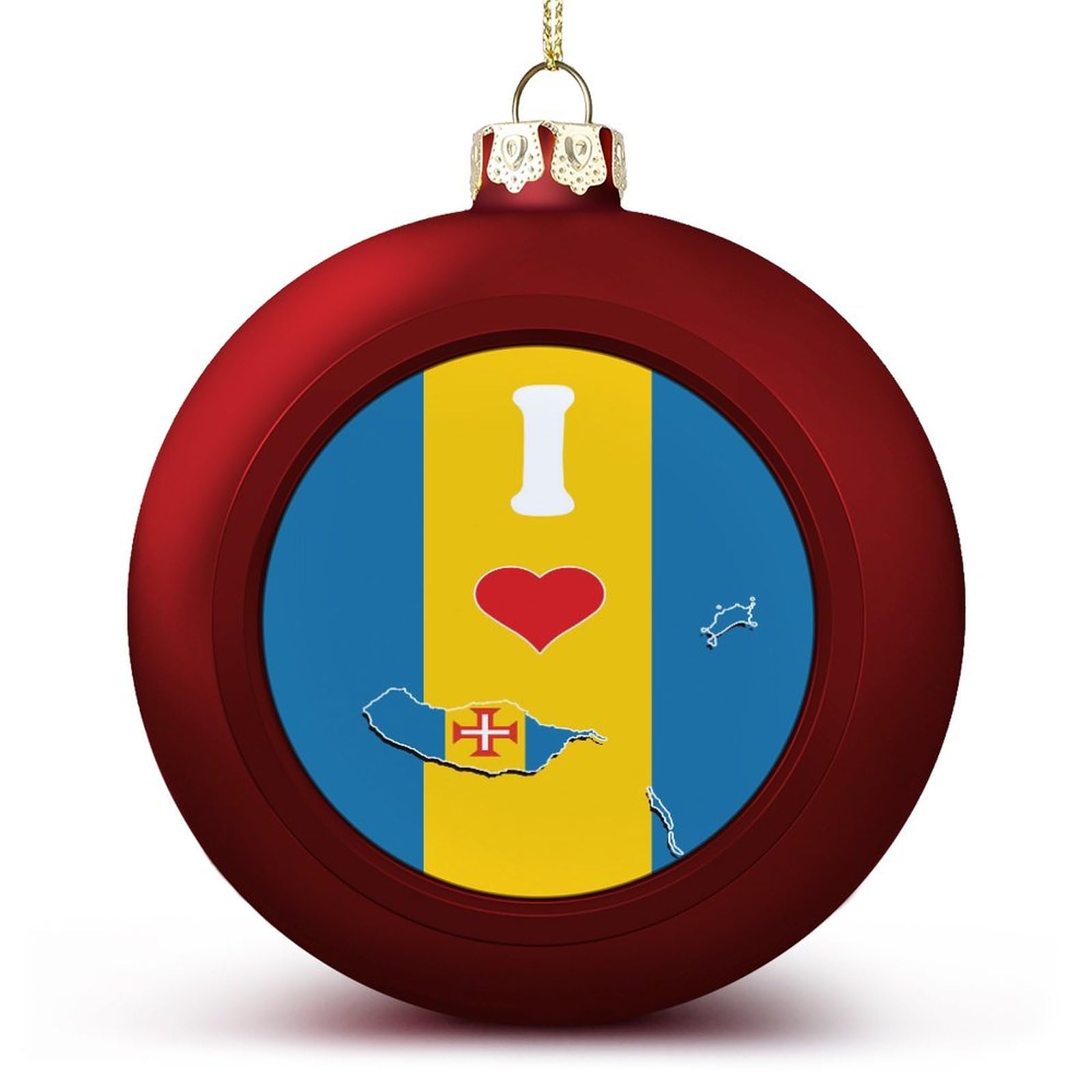 I Love My Country,Madeira Ball Ornament Madeira Flag Map Hanging Ornaments Keepsake Souvenir Christmas Tree Seasonal Holiday Decoration