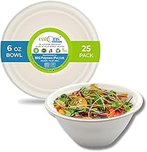 EATONS Bagasse Disposable Bowls [150 ml,6 oz, 25 Pack] | Eco Friendly Biodegradable Compostable Sugarcane Paper Bowls | Serve Snacks & Chaat I Birthday, Wedding, Party I Round I White
