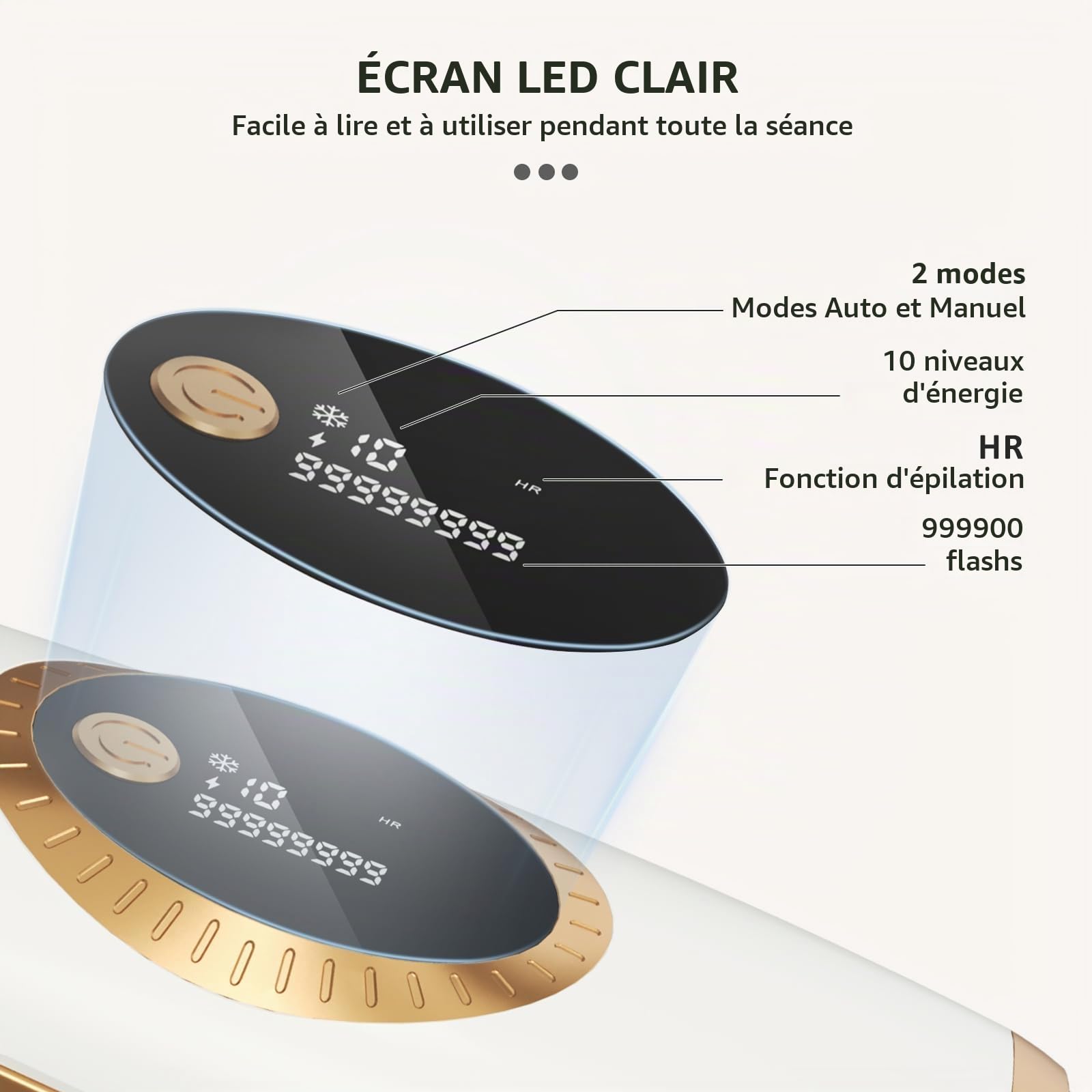 NALONE Épilateur Lumière Pulsée avec Refroidissement 10 Niveaux d'Énergie
