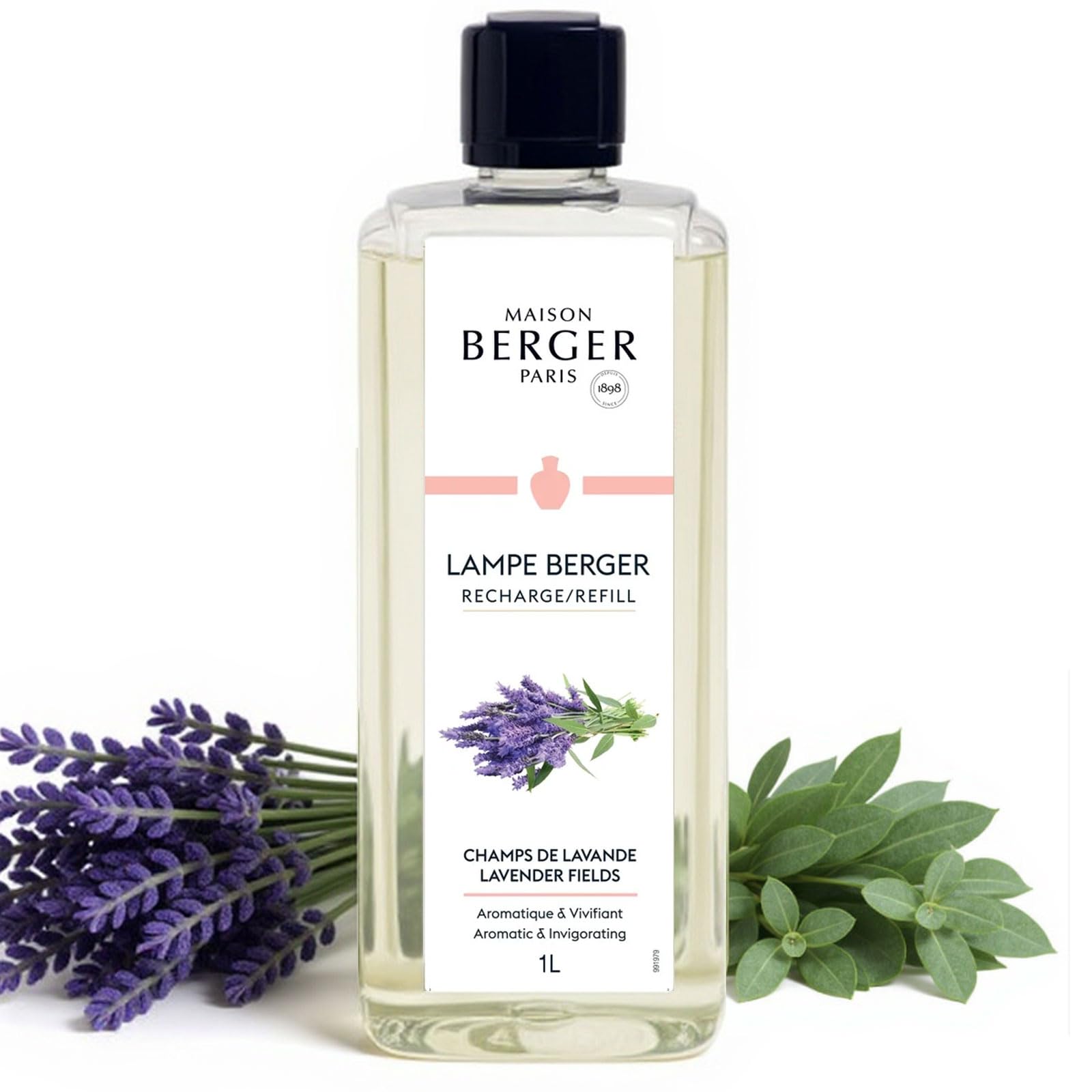 Maison Berger – Blühender Lavendel Lampe Berger Nachfüllflasche 1 L – Eukalyptus & Birne – Frischer, balsamischer Lavendelduft – Neutralisation der Gerüche