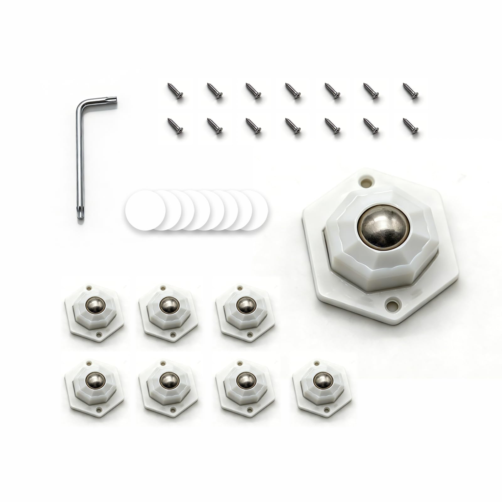 NZNSML 8 Pcs Self Adhesive Mini Caster Wheels 360° Swivel Small Castors White Ball Castors Furniture Stick on Wheels Casters for Furniture Trash Potted Plants Boxes Desks Cabinet Appliances