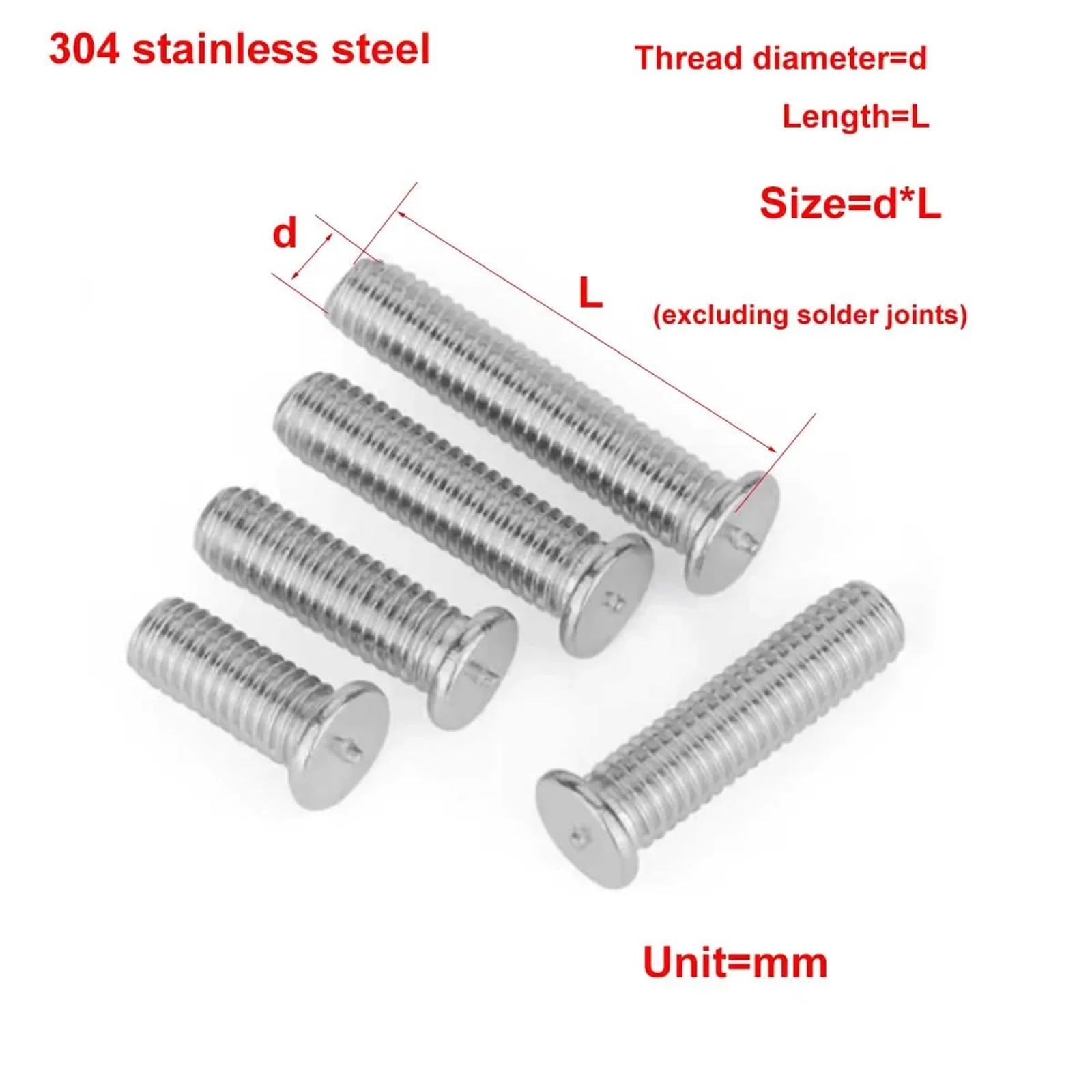 Vis à souder par points en acier inoxydable 304 / goujons de soudage M3 M4 M5 M6 M8(50pcs M6X16)
