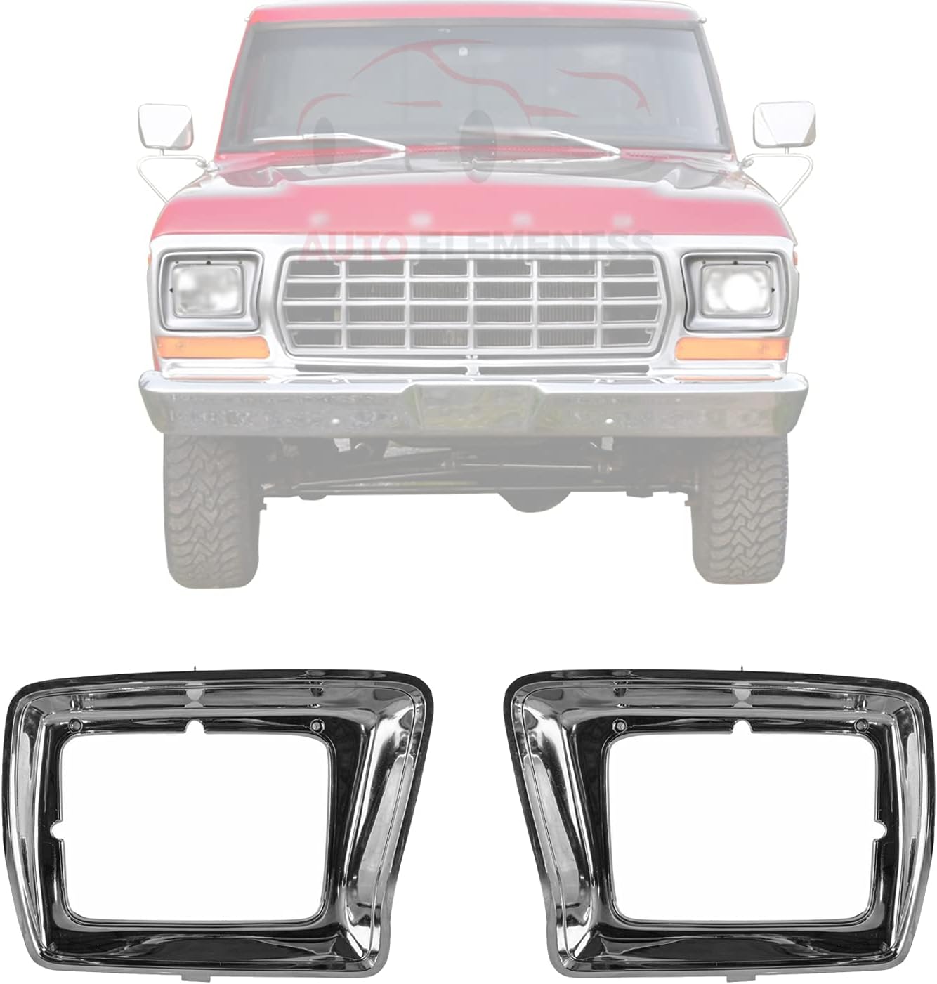 Headlight Bezel Trims Chrome For 1978-1979 Ford F-100 F-150 F-250 F-350 / Bronco Direct Replacement