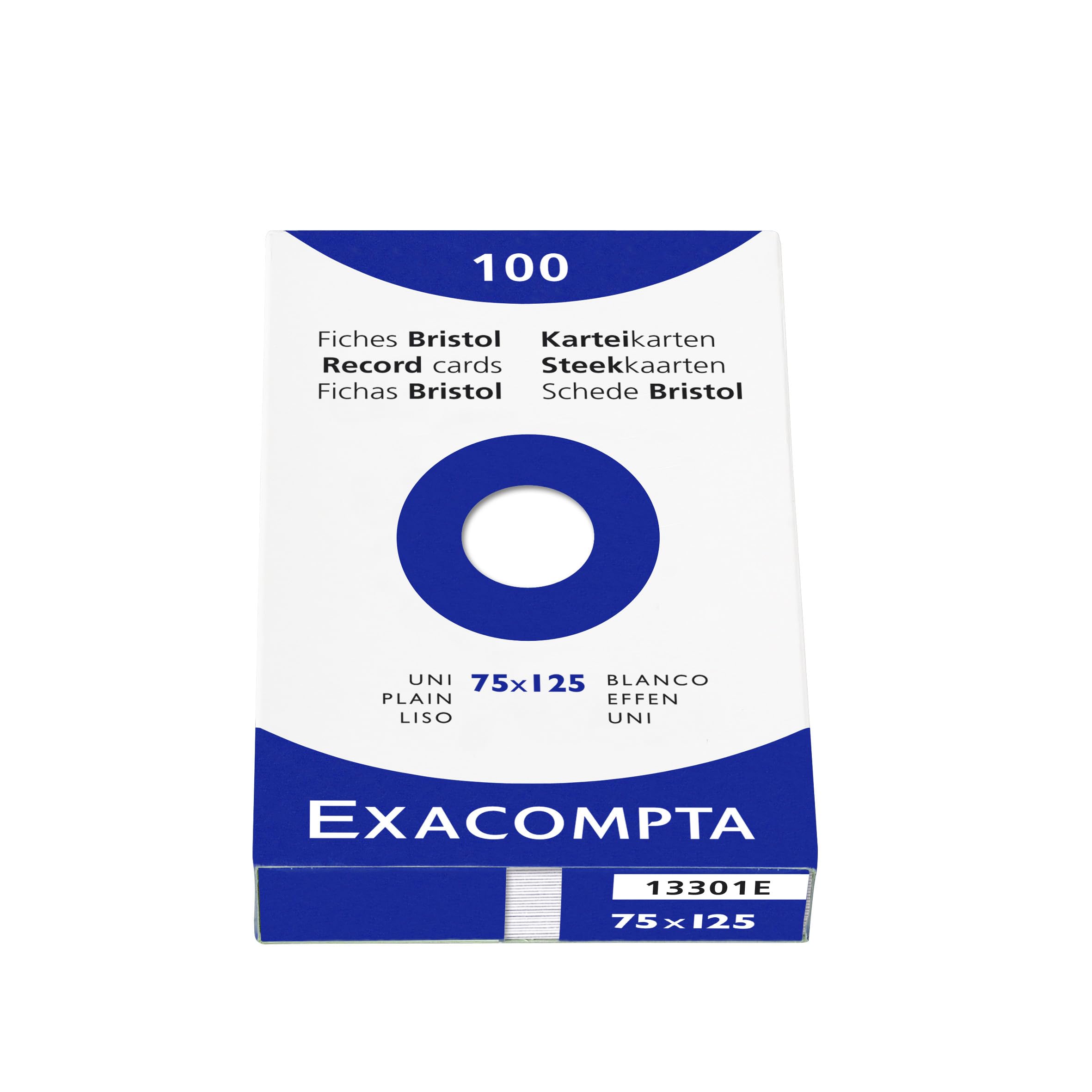Exacompta Carton de 10 étuis de 100 fiches bristol unies non perforées 75 x 125 mm blanc