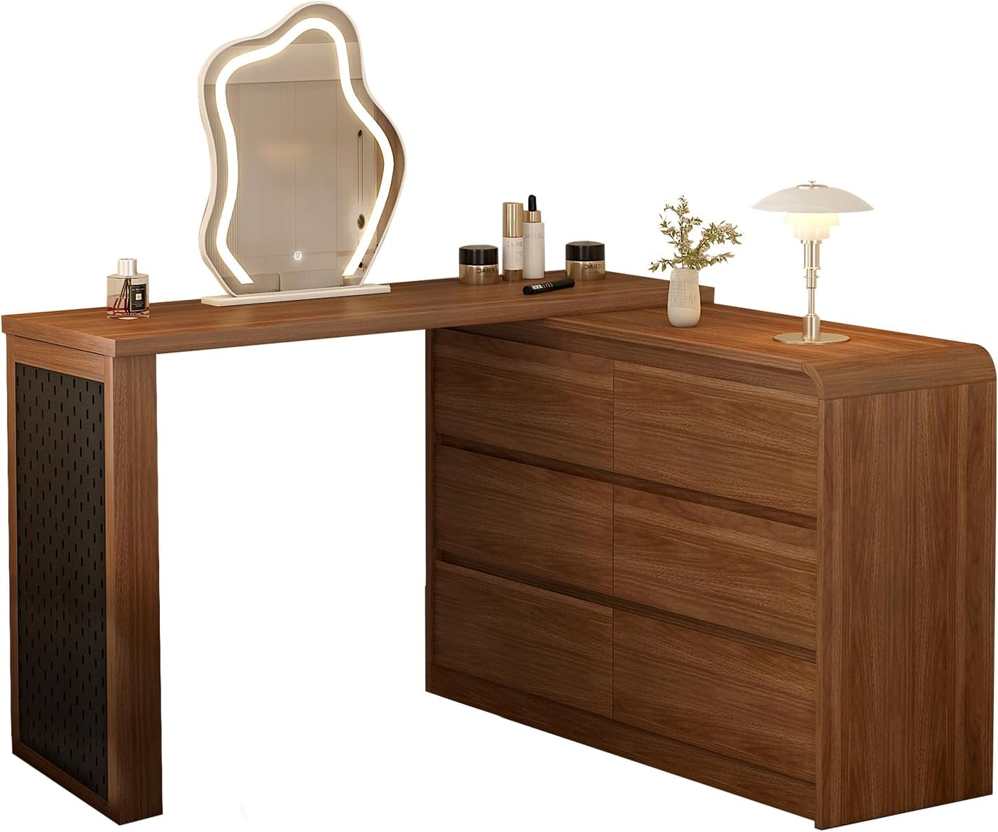 Makeup Vanity Desk with Cloud HD Lighted Mirror, 50-94in Extendable Modern Vanity Table Set with Chair, 6-Drawer Storage Cabinet with Rounded Corners (Vanity1)