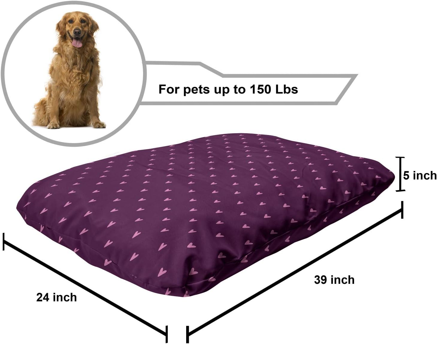 review Lunarable Hearts Pet Bed, Continuous Simplistic Dot Like Love Romance Symbol Motifs Cartoon Illustration, Chew Resistant Pad for Dogs and Cats Cushion with Removable Cover, 24
