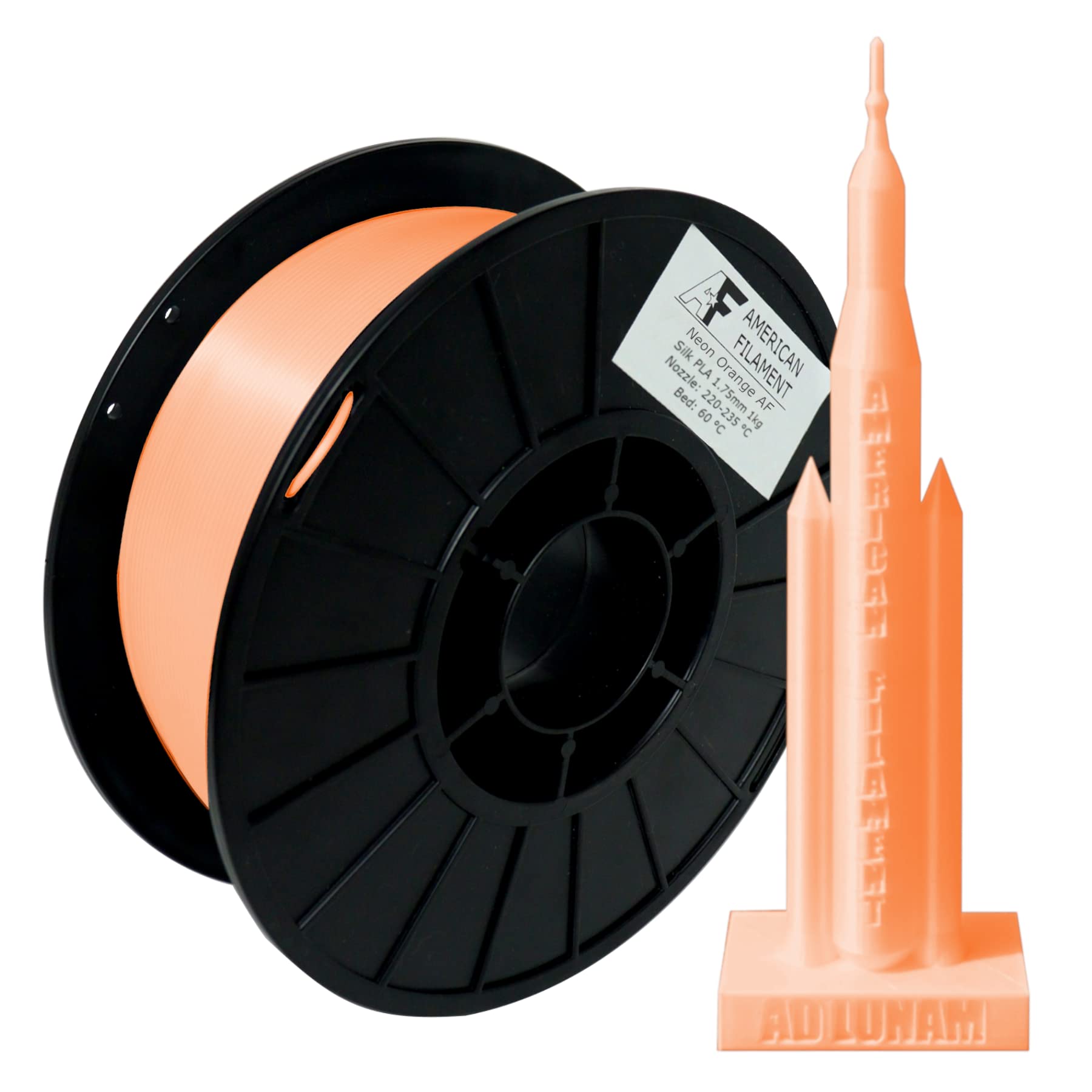 Photo 1 of Neon Orange AF Silky PLA 3D Printer Filament, 1.75 mm Diameter, 1 kg Spool Silky Neon Orange Af