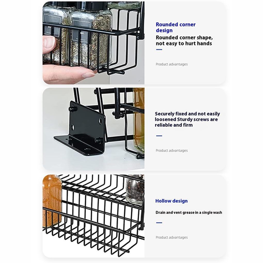Ailan Dreistufiger ausziehbarer Gewürzschrank, Einbauschrank, ausziehbarer Gewürzschrank, Gewürzaufhängung, stabil, einfach an Schränken, Arbeitsplatten, Schwarz, Dreistufiger Auszug