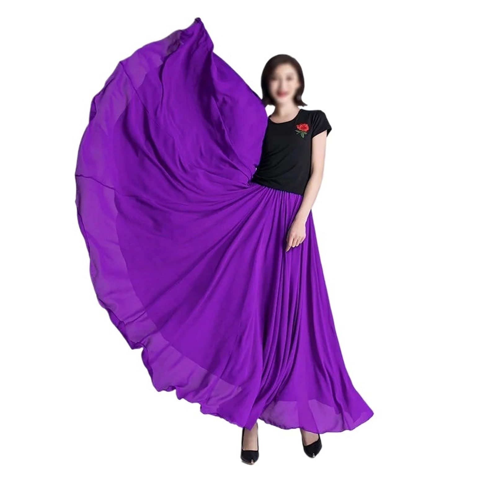 Falda larga para practicar danza, Falda de danza del vientre con vuelo de 720 grados for mujer, práctica de bailarina, multicolor, 80-100 cm