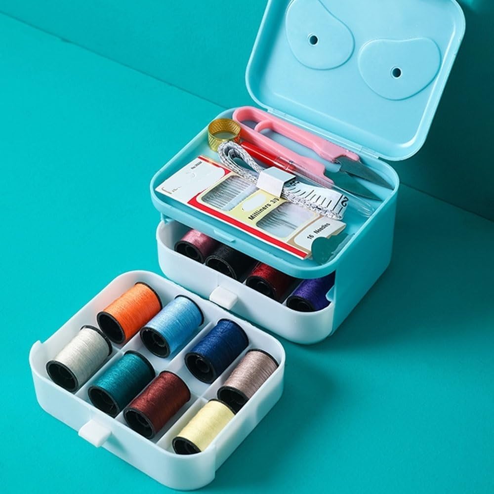 Kit de costura: caja de herramientas portátil para coser a mano con agujas, hilos, botones y tijeras para acolchar, coser y bordar