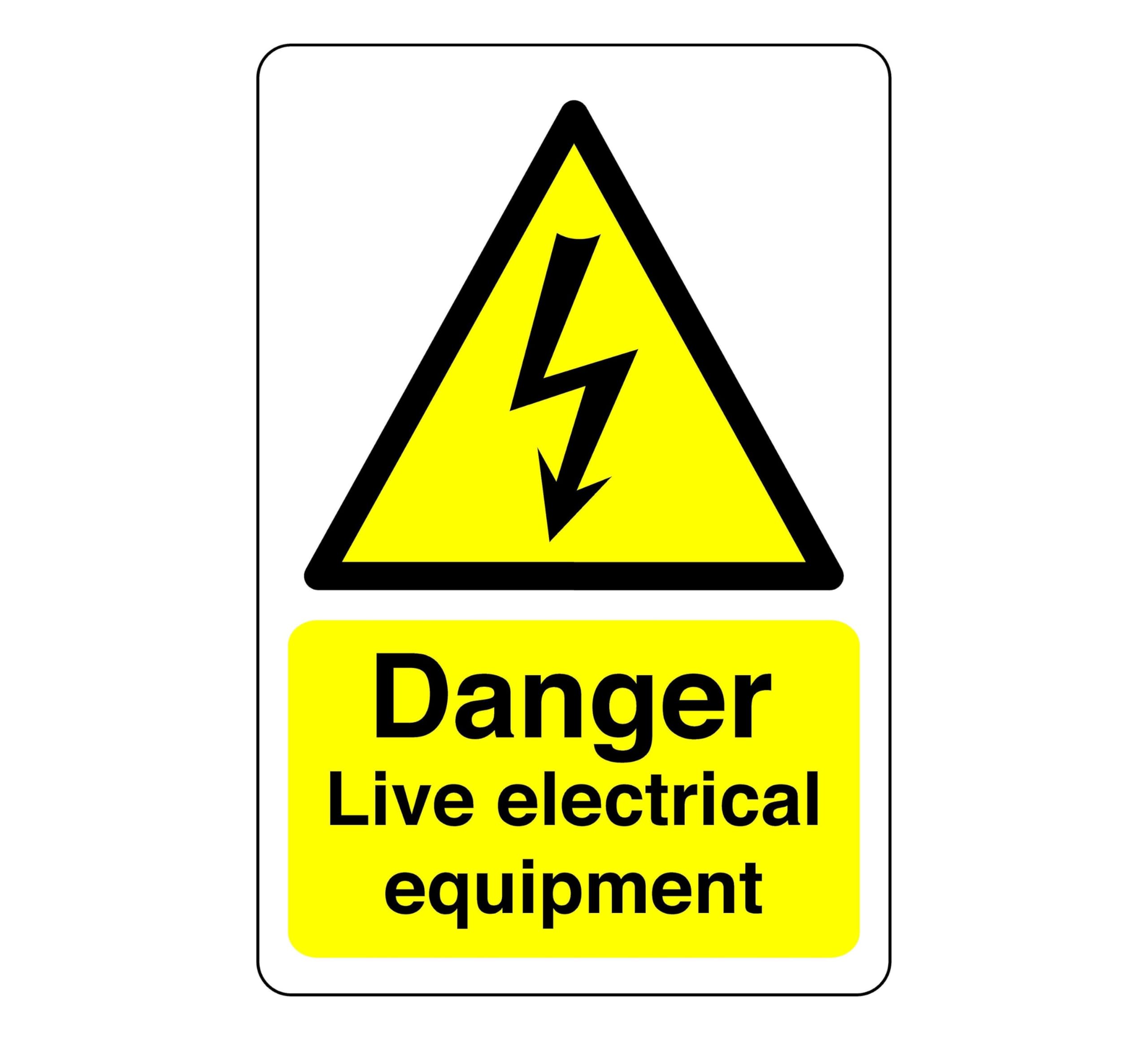 Danger live electrical equipment sign - 1.2mm Rigid plastic for indoor/outdoor usage (400mm x 300mm) Viewing Distance within 14m.