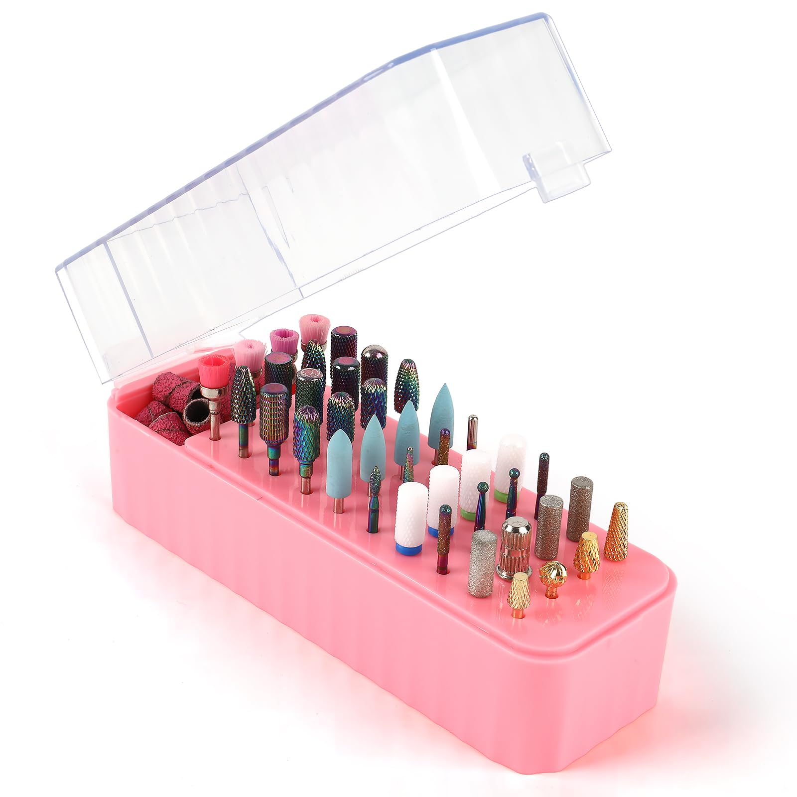 Nail Drill Holder, 40 Holes Nail Drill Bit Holder, Drill Accessories Organizer Case for Nail Tech, Acrylic Storage Box for Nail Drill Manicure Tool (Pink)