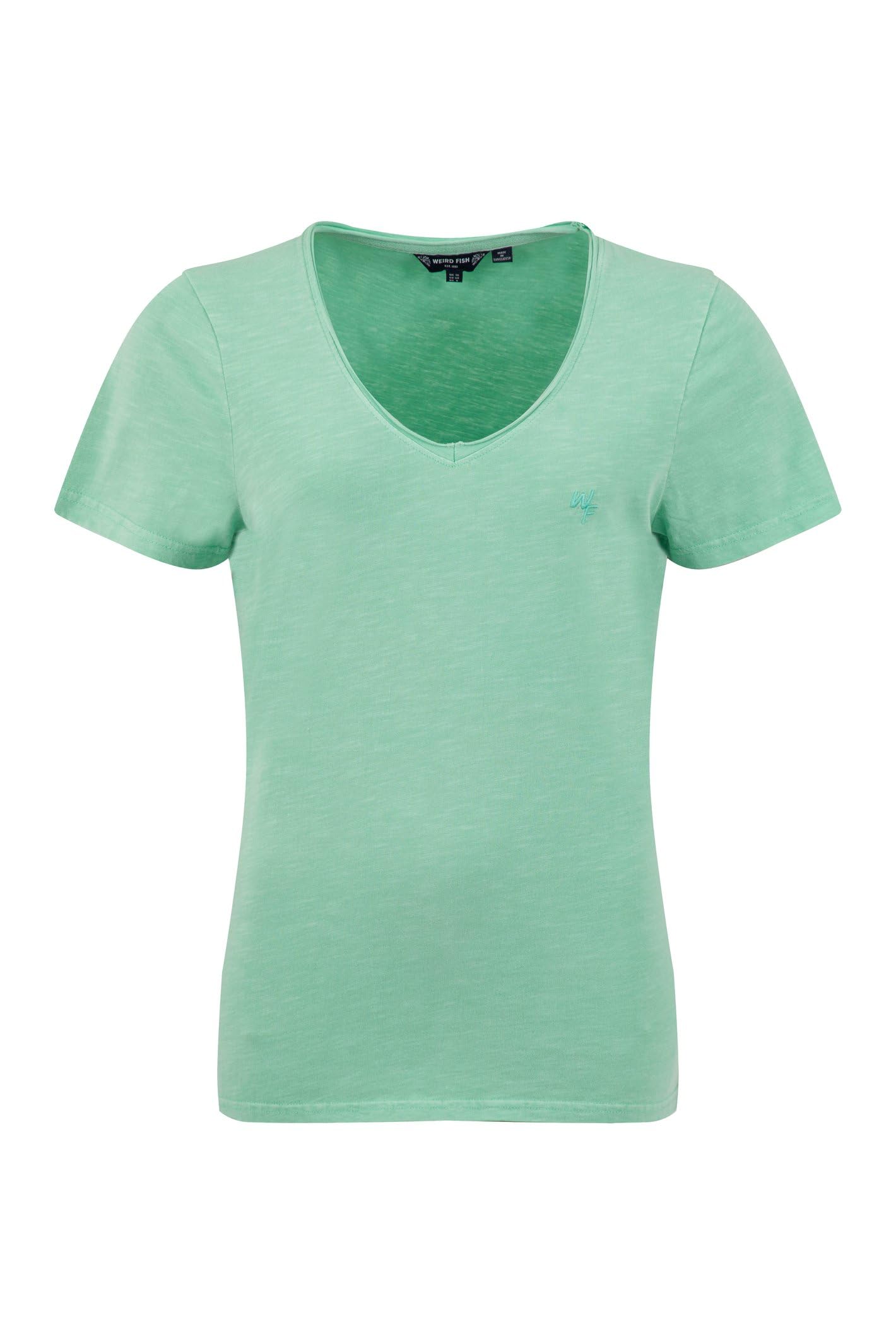 Weird Fish Women's Light Green Hailey V-Neck T-Shirt In | Size: 16