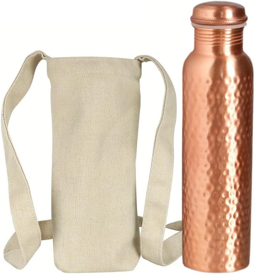 Miniatura 7 de BOLD & DIVINE Botella de agua martillada de cobre puro de 32 onzas para beber, beneficios para la salud ayurvédica, recipiente de agua de cobre