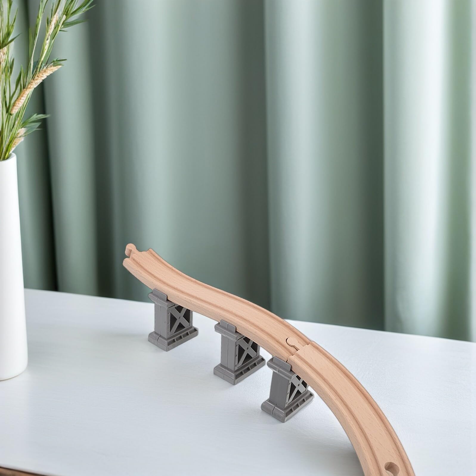 Homoyoyo Set Accessori per Binari del Treno in Legno con Ponti e Binari Curvi in Salita, Compatibile con Piste Ferroviarie Giocattolo, Gioco Educativo e Creativo di Costruzione