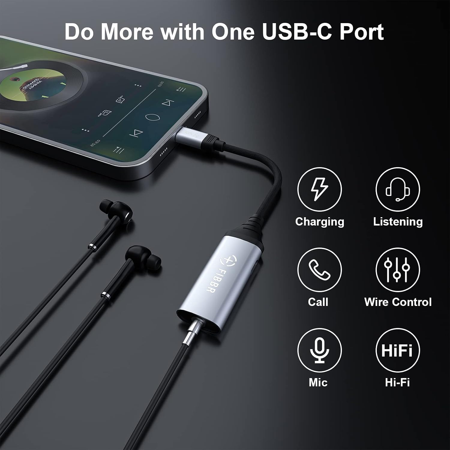 FIBBR USB C to 3.5mm Jack and Charger Adapter with PD 60W Fast Charging, 2 in 1 Type C to 3.5 Headphone Aux Audio Adapter Compatible with Galaxy A33 S22 S21 S20 Note20 10 OnePlus 9R Pixel 6 and More