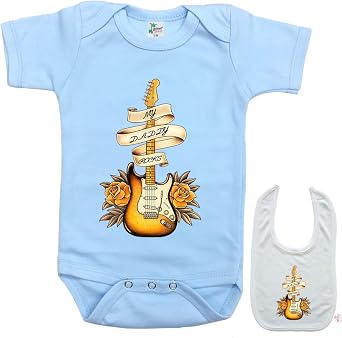 My Daddy Rocks -Cute Music Guitar themed Infant Baby bodysuit onesie & bib Set