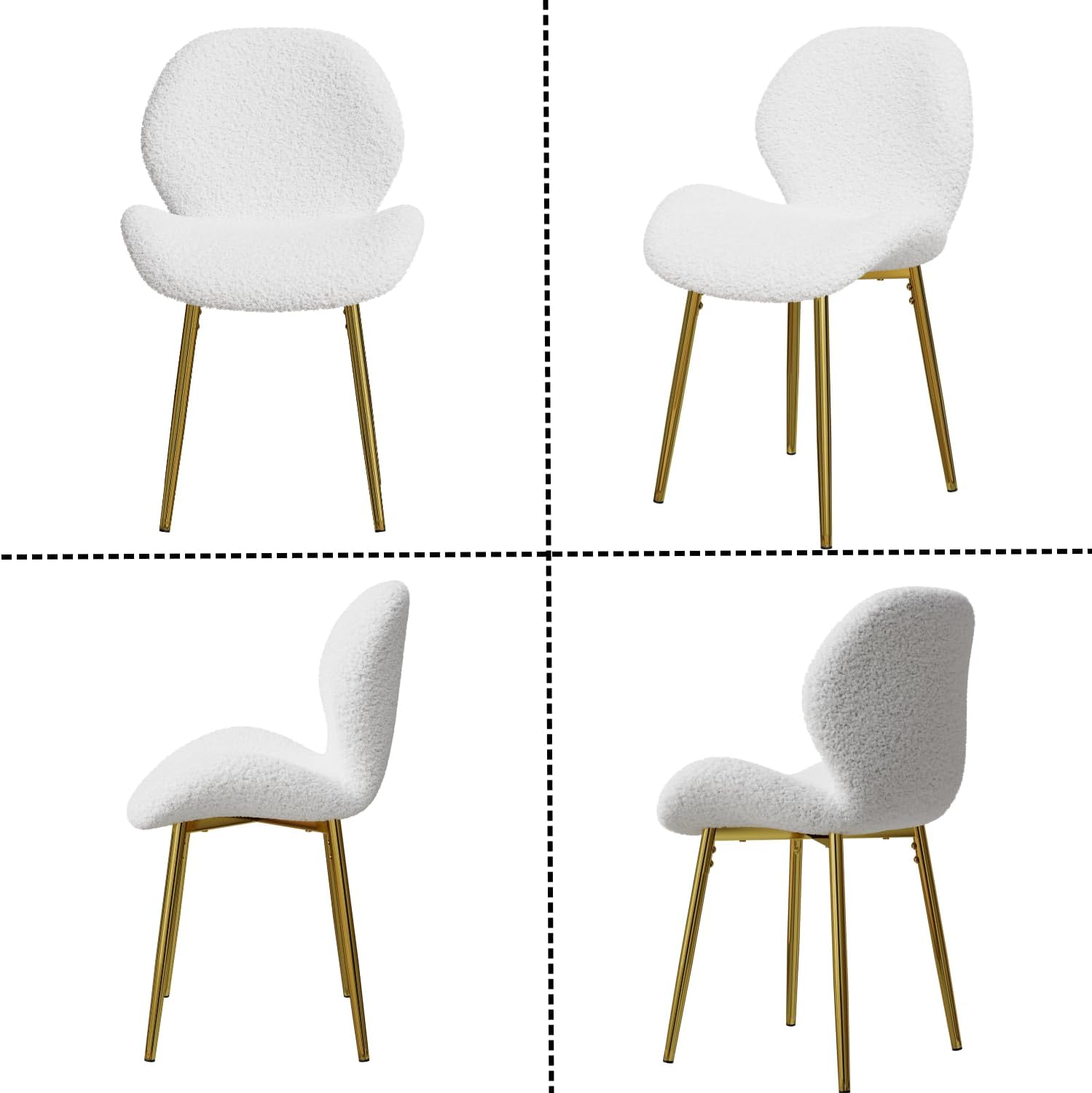 Set of 2 Soft Teddy Velvet Dinner Chairs with Shell-Shaped Back, Stable Metal Legs, Easy Assembly | Perfect for Kitchen, Living Room, Restaurant, Cafe (White)