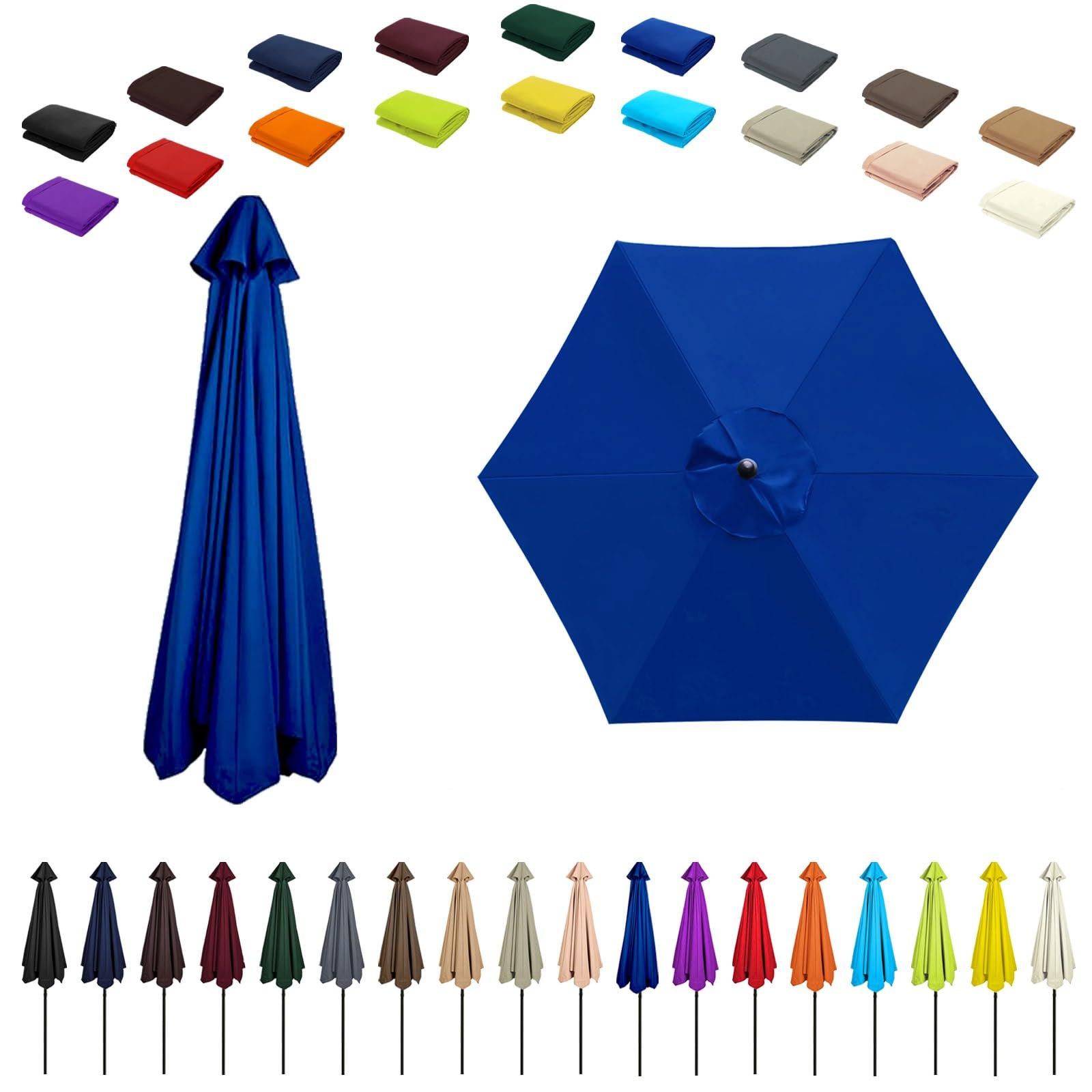 6/8 Ribs Umbrella Replacement Top, Parasol Replacement Canopy, Replacement Parasol Fabric Cover, Breathable/UV Protective, For Patio/Market/Yard/Backyard/Pool/Market(Sapphire Blue,8 ribs: 3.5m/11.5ft)