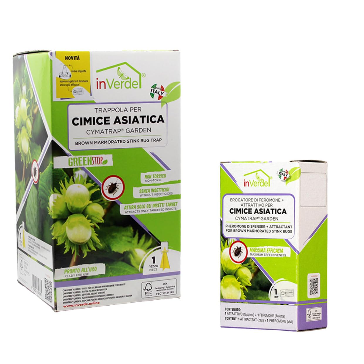Sandokan, Kit Trappola Cimice Asiatica a Feromoni + Ricarica Attrattiva – Disinfestazione Orto e Giardino Senza Insetticidi – Design Piramidale Antifuga Made in Italy