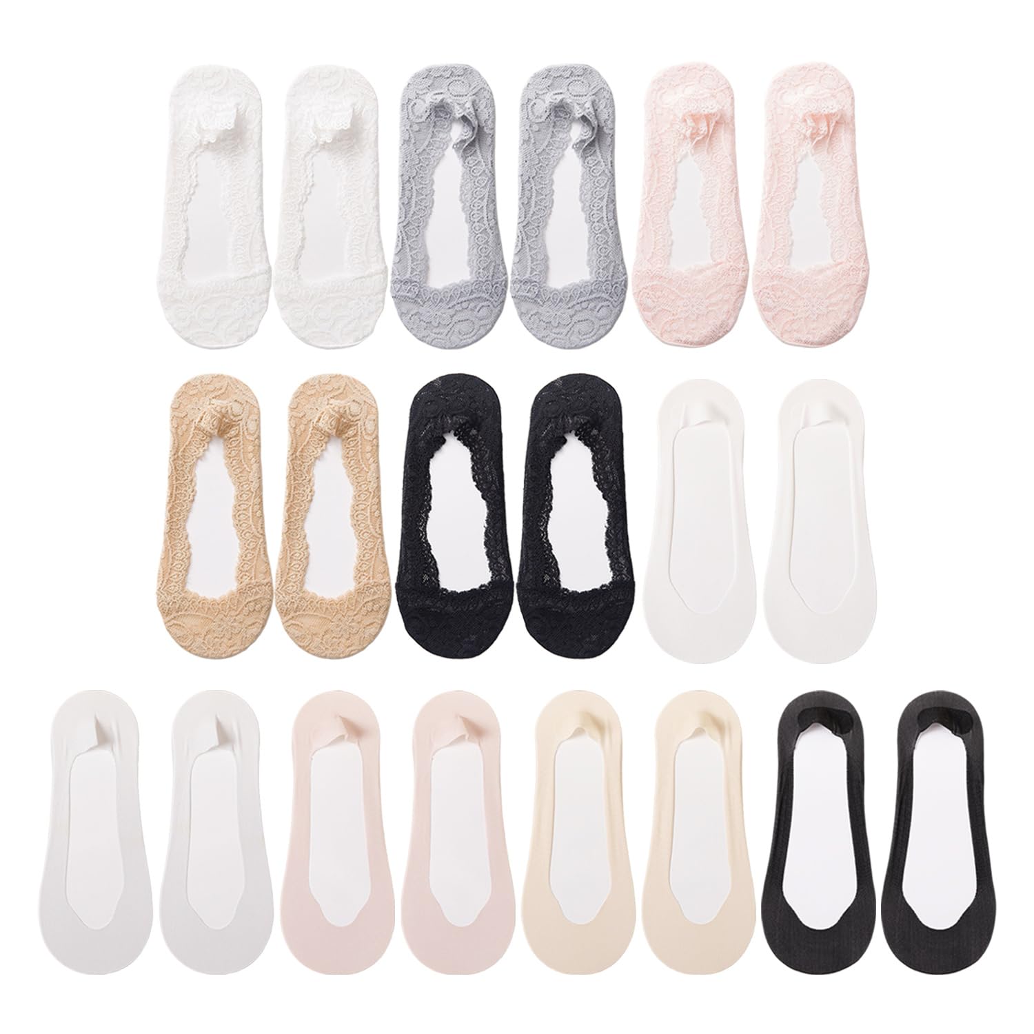 Ejufns Unisex Black 5 Pieces Of Lace Socks, 5 Pieces Of Ice Stockings, Non-Slip Shallow Mouth Socks, Invisible Boat Socks, Anti-Dropping Socks, High-Hee Socks.