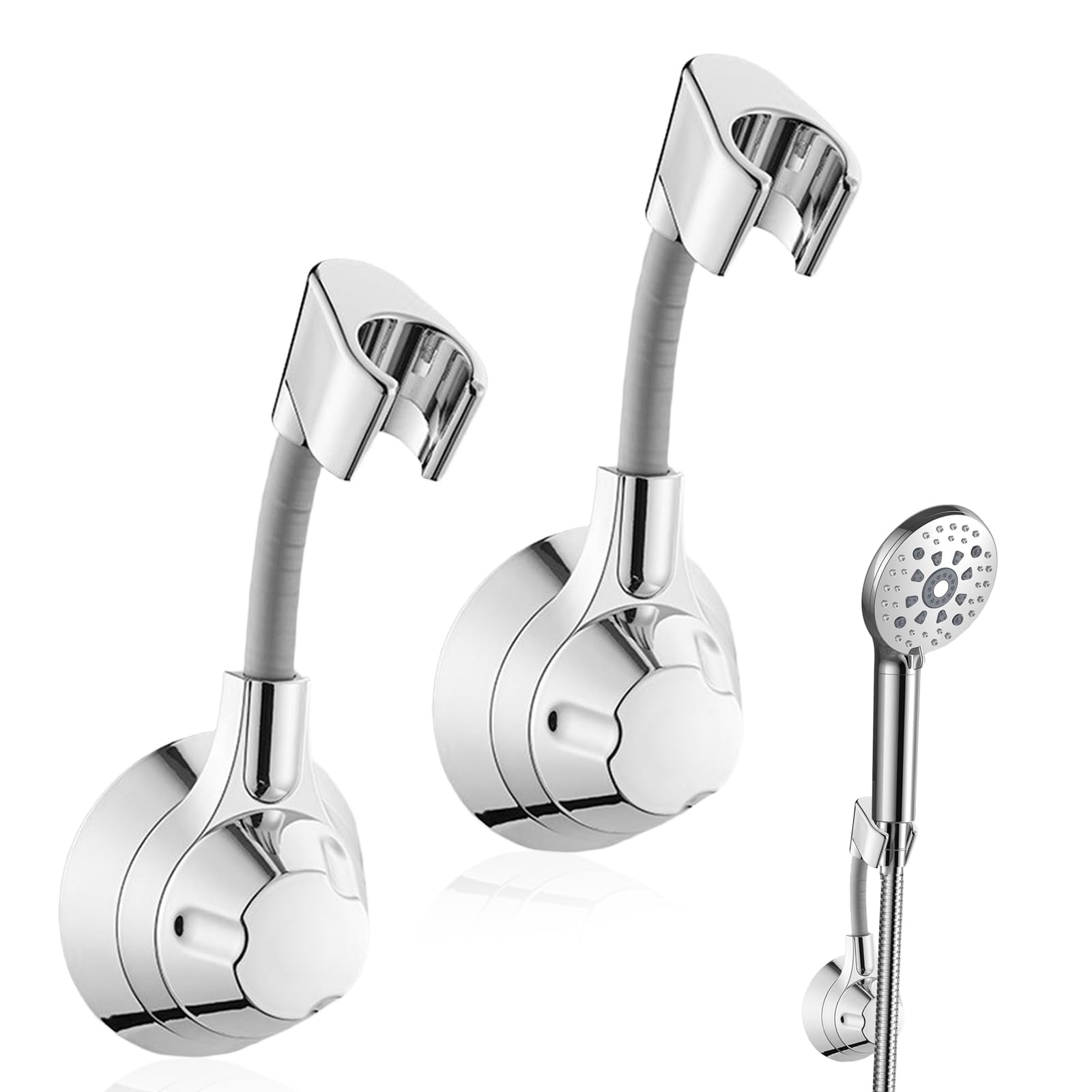 Dyhnqe Silver 2Pcs Suction Shower Head Holders, On Wall Mount Handheld Bracket Handheld Shower Wall Bracket Removable Hand Bathroom Accessories For Bathroom