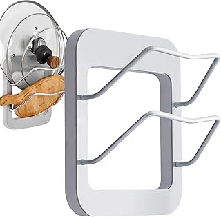 Pot Lids Organizer Rack - Kitchen Storage Shelf, Space-Saving Kitchen Organization, No Drilling Adhesive Cutting Board Holder for Home, Dormitory, Hotel, Restaurant, Apartment, Rental, Bakeries