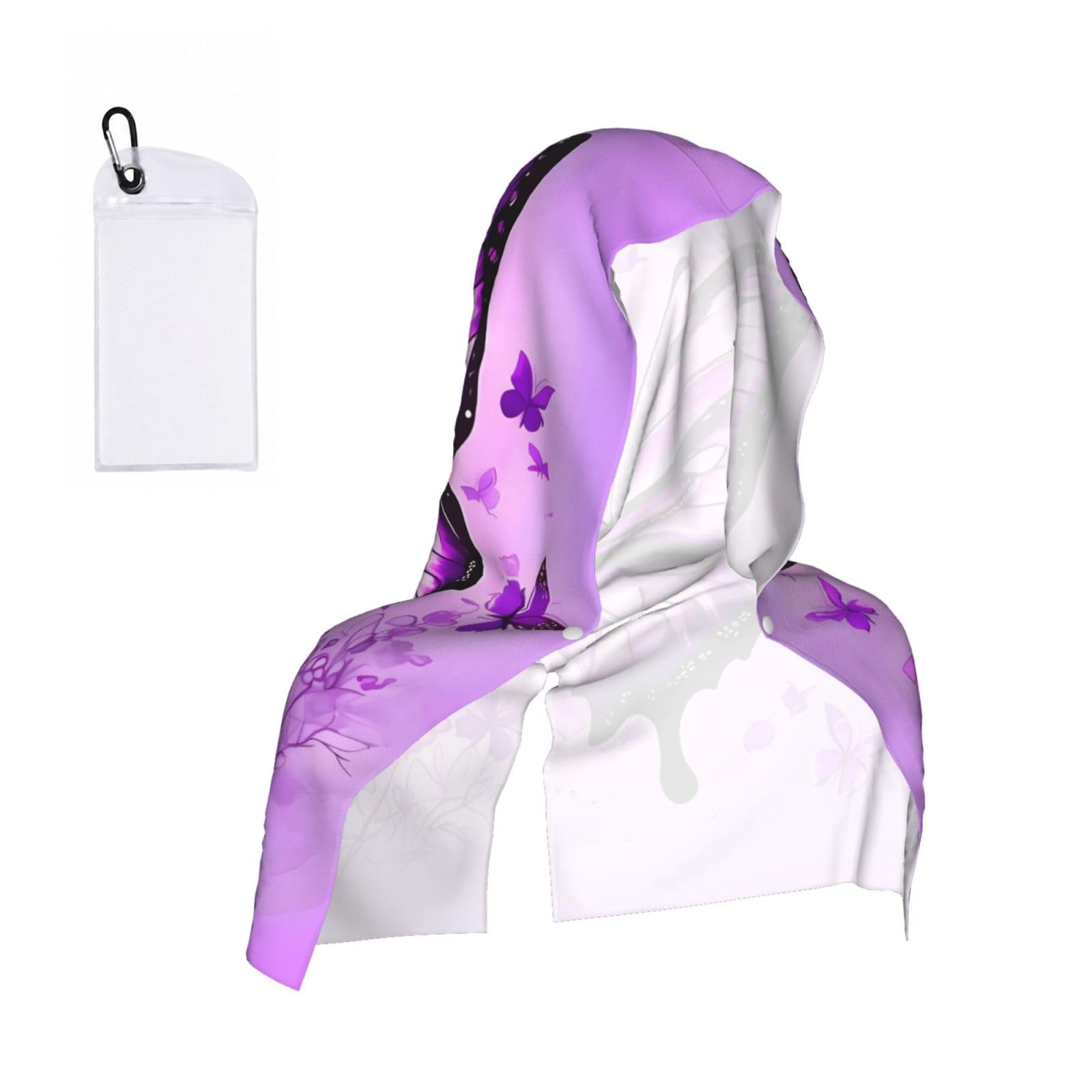 CNTDBU Purple Butterfly Cooling Towel Hooded-Instant Chill Neck Cover for Sports, UV Cooling Rag for Running Gym