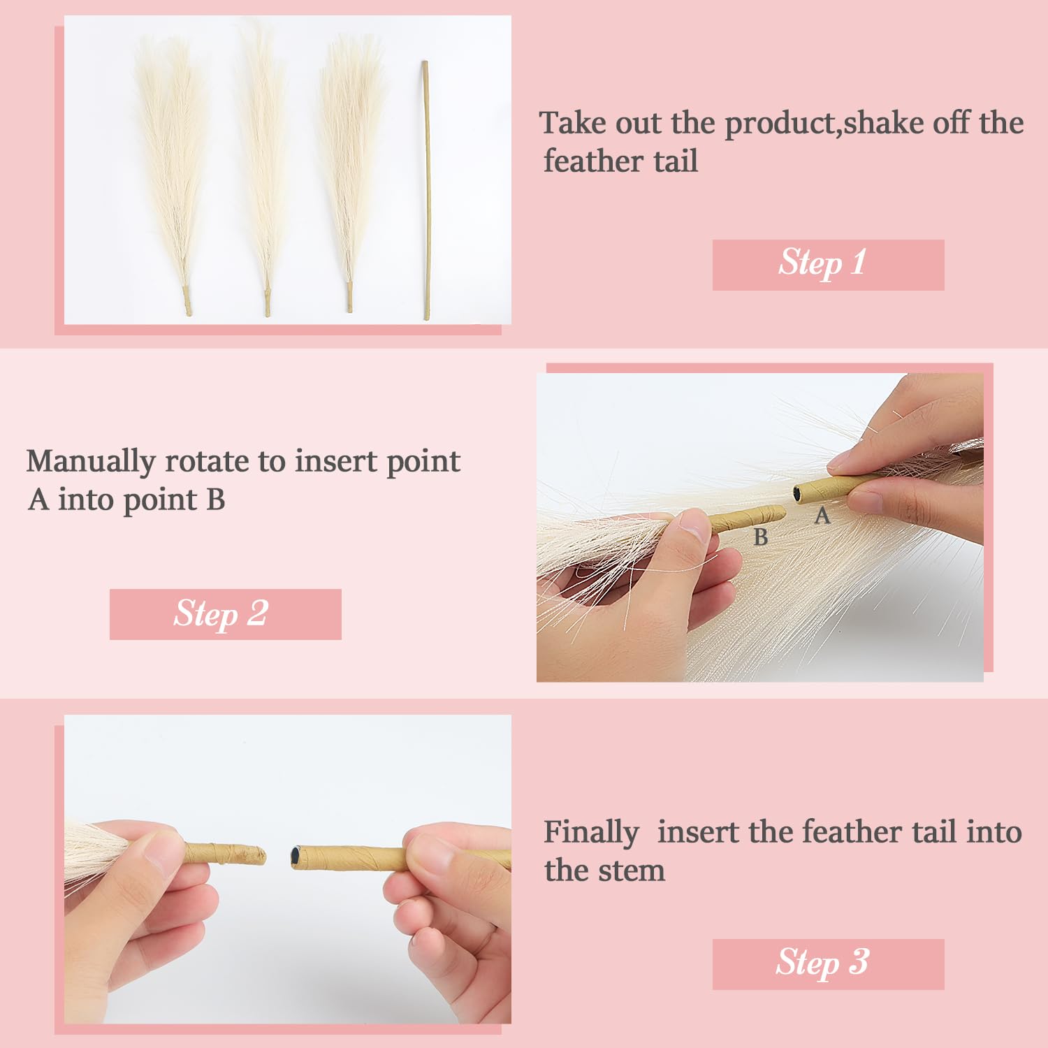 12 Piume Decorative Pampas Artificiali - Erba Pampas Alta 115cm Per Vaso, Beige