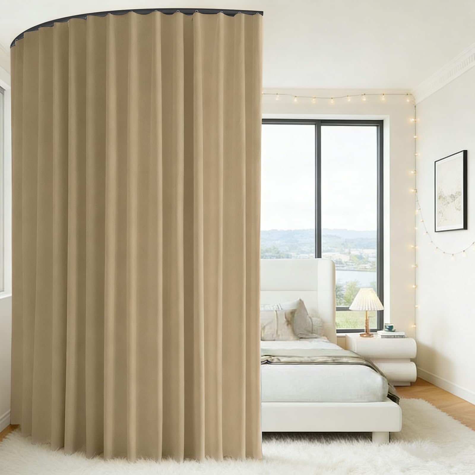 Tenda divisoria con binari, tenda divisoria extra larga, oscurante, con guida flessibile per soffitto, opaca, isolamento termico, isolamento acustico, divisorio (beige, 2,2 x 2,7 m)