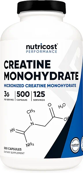 Nutricost Micronized Creatine Monohydrate 3,000mg 500 Capsules, 125 Servings, 750mg of Creatine Monohydrate Per Capsule