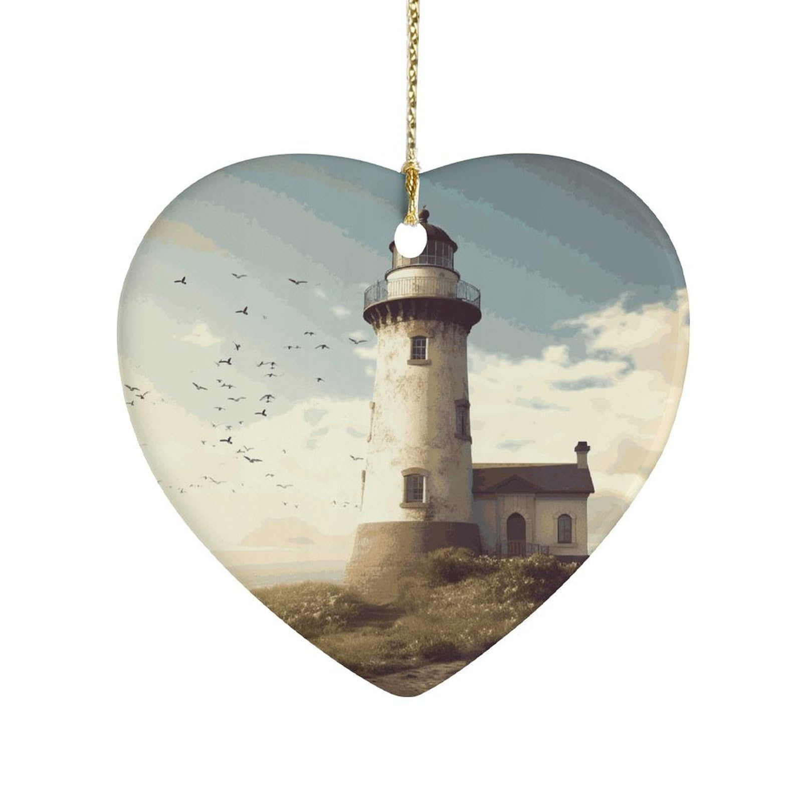 Fekiloot Style Old Lighthouse Ceramic Ornament Home Decor Keepsake