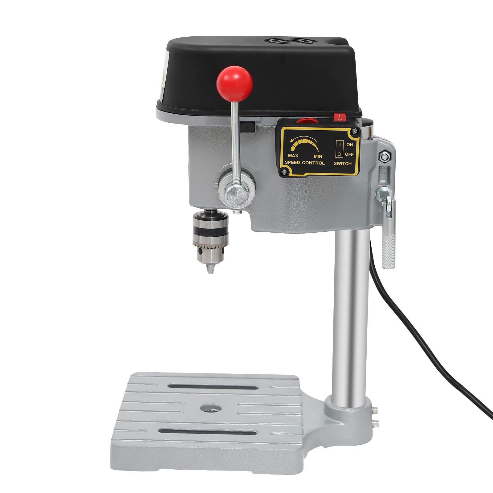 Trapano a colonna elettrico mini da banco 340W, velocità regolabile (0-16.000 giri/min), trapano da tavolo compatto per legno, metallo e plastica