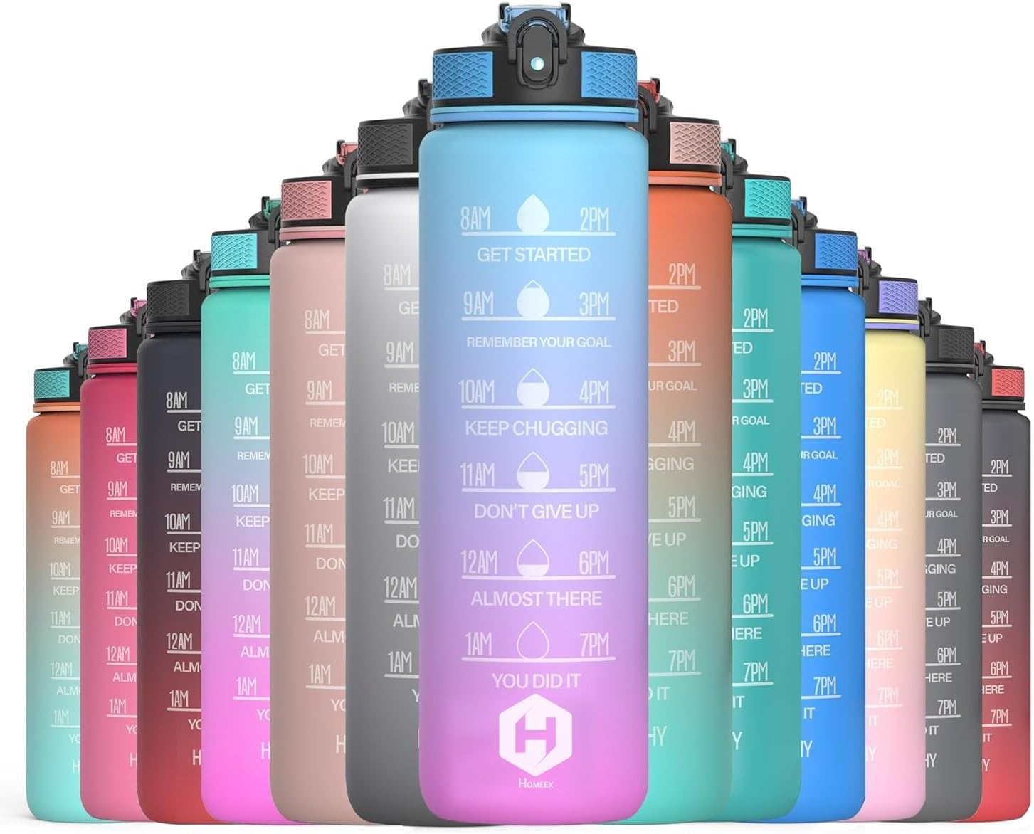 HOMEEX 1 Litre Motivational Fitness Sport Water Bottles with Straw & Time Maker, BPA-free Plastic Drink Bottle 1l Design for Girls, Boy Running,cycling (Light Blue and Light Pink)