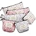 TecUnite 6 Pieces Pencil Bag Pen Case Flower Floral Canvas Pencil Pen Case Multi-functional Cosmetic Makeup Bag Set Coin Purse