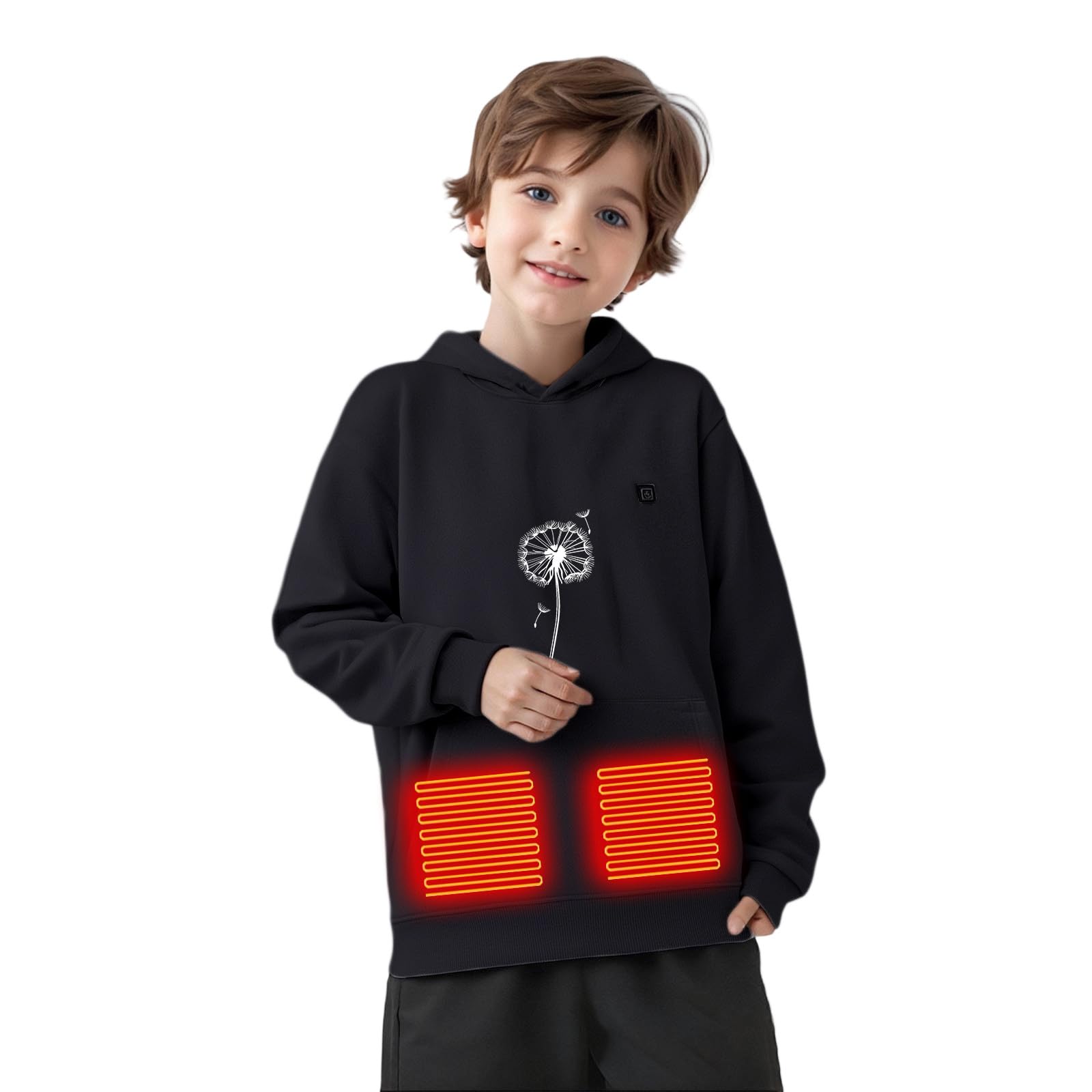 Générique Sweat Chauffant à Capuche USB garçons filles Blouson chauffant Avec 5 Zones de Chauffage 3 Niveaux de Température Plein Air Vestes Chauffantes Coupe-vent Avec Poche De Chauffage Hiver